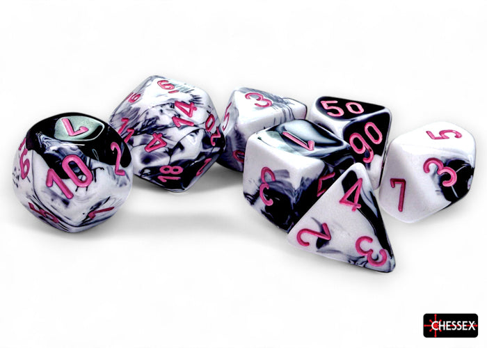Chessex Gemini Polyhedral Black-White/pink 7-Die