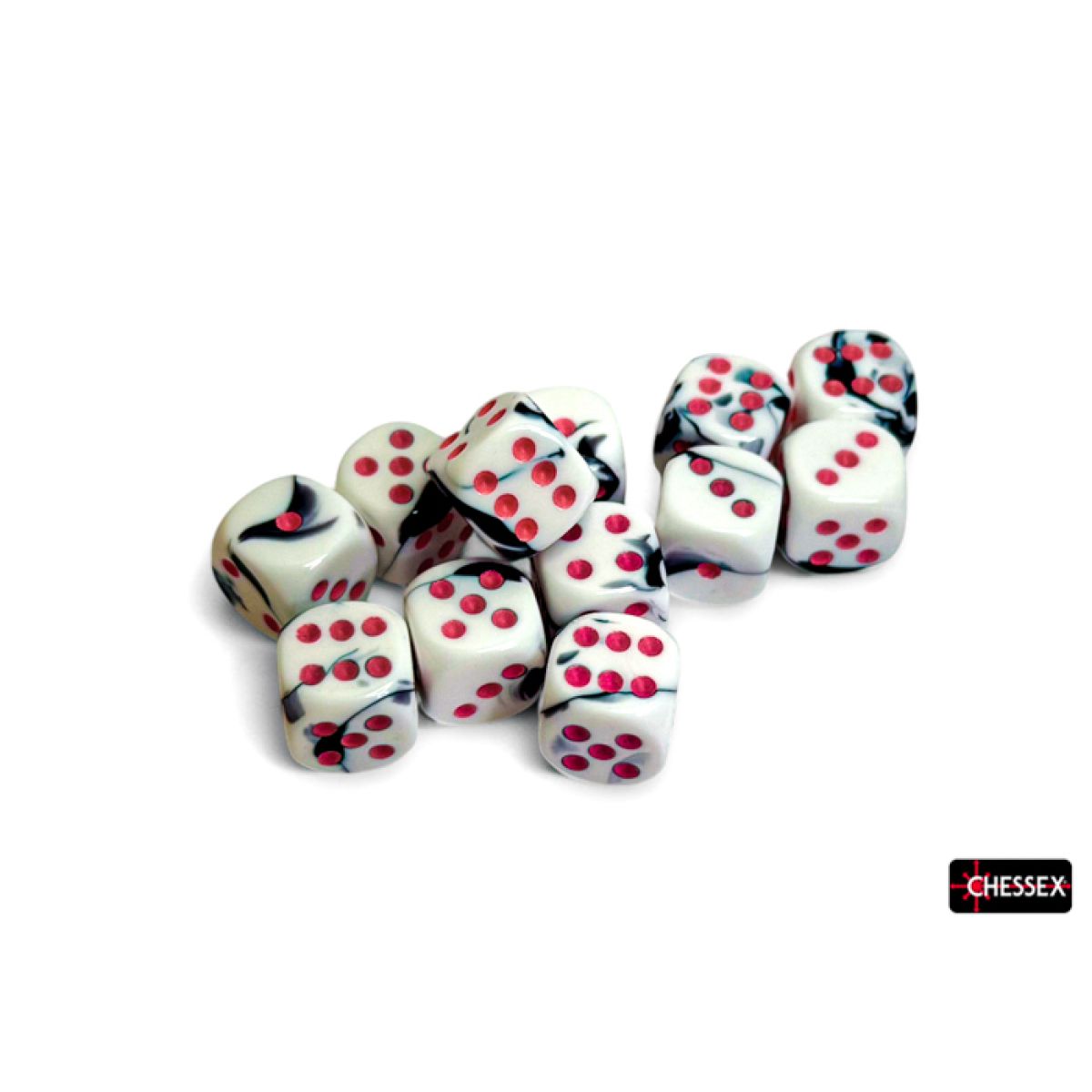 Chessex CHX26669 Gemini Black-White/Pink D6 Set of 12 (16mm) (9250465153261)