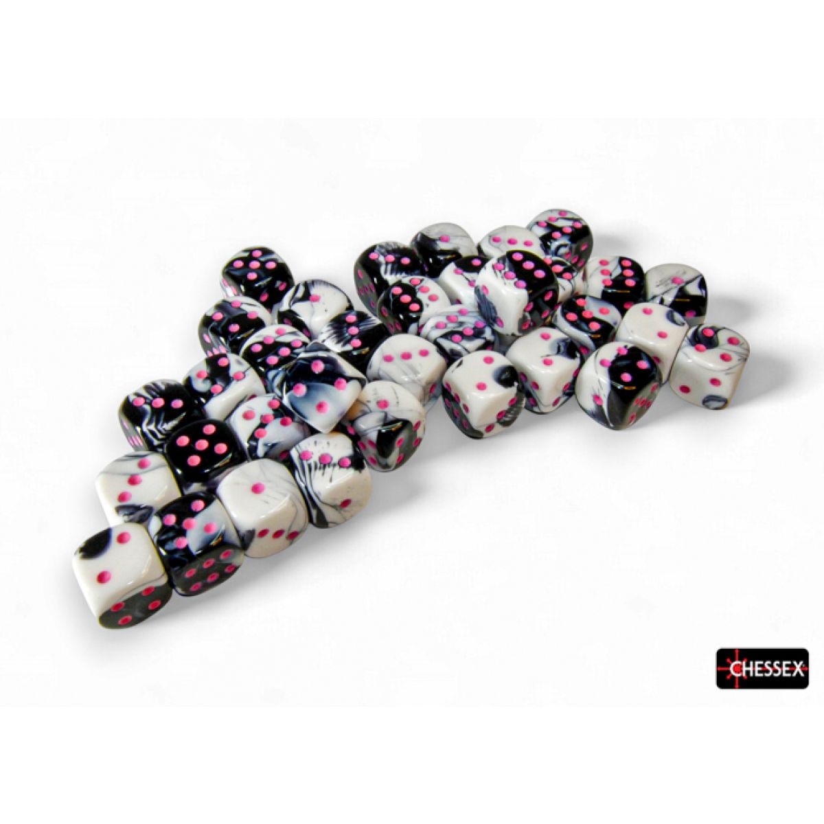 Chessex CHX26869 Gemini Black-White/Pink D6 Set of 36 (12mm) (9250465448173)
