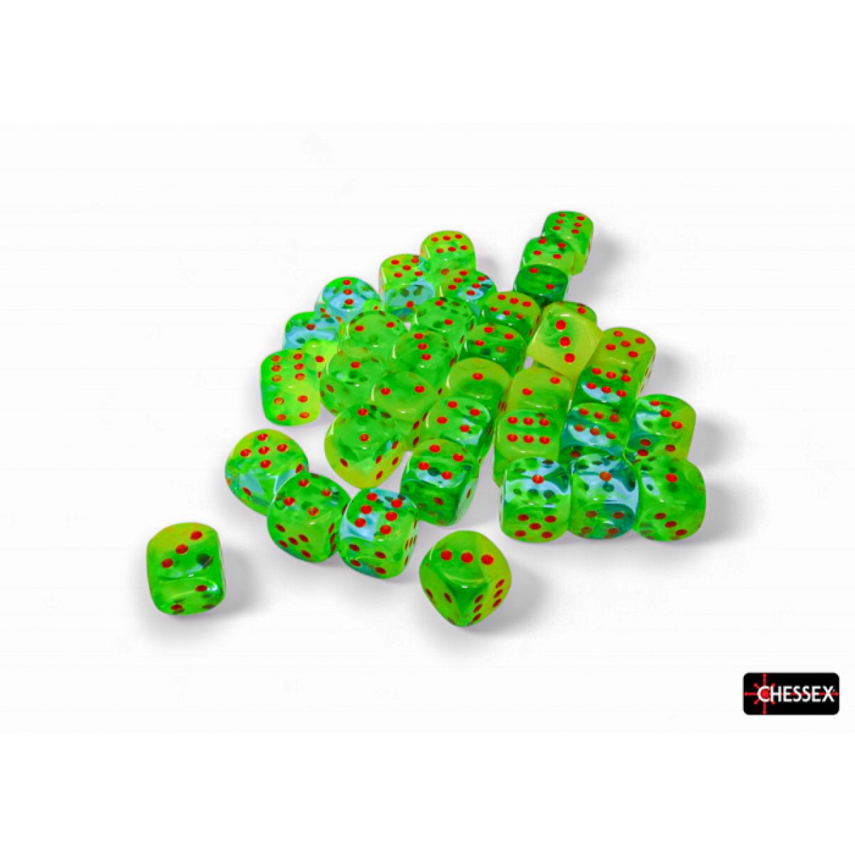 Chessex CHX26870 Gemini Plasma Green-Teal/Orange Luminary D6 Set of 36 (12mm) (9250465546477)