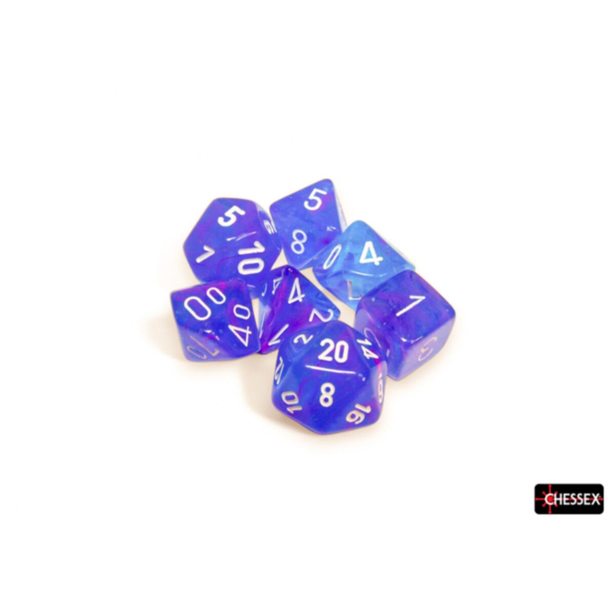 Chessex CHX27567 Nebula Aura/White Luminary Polyhedral 7 Dice Set (9250466627821)