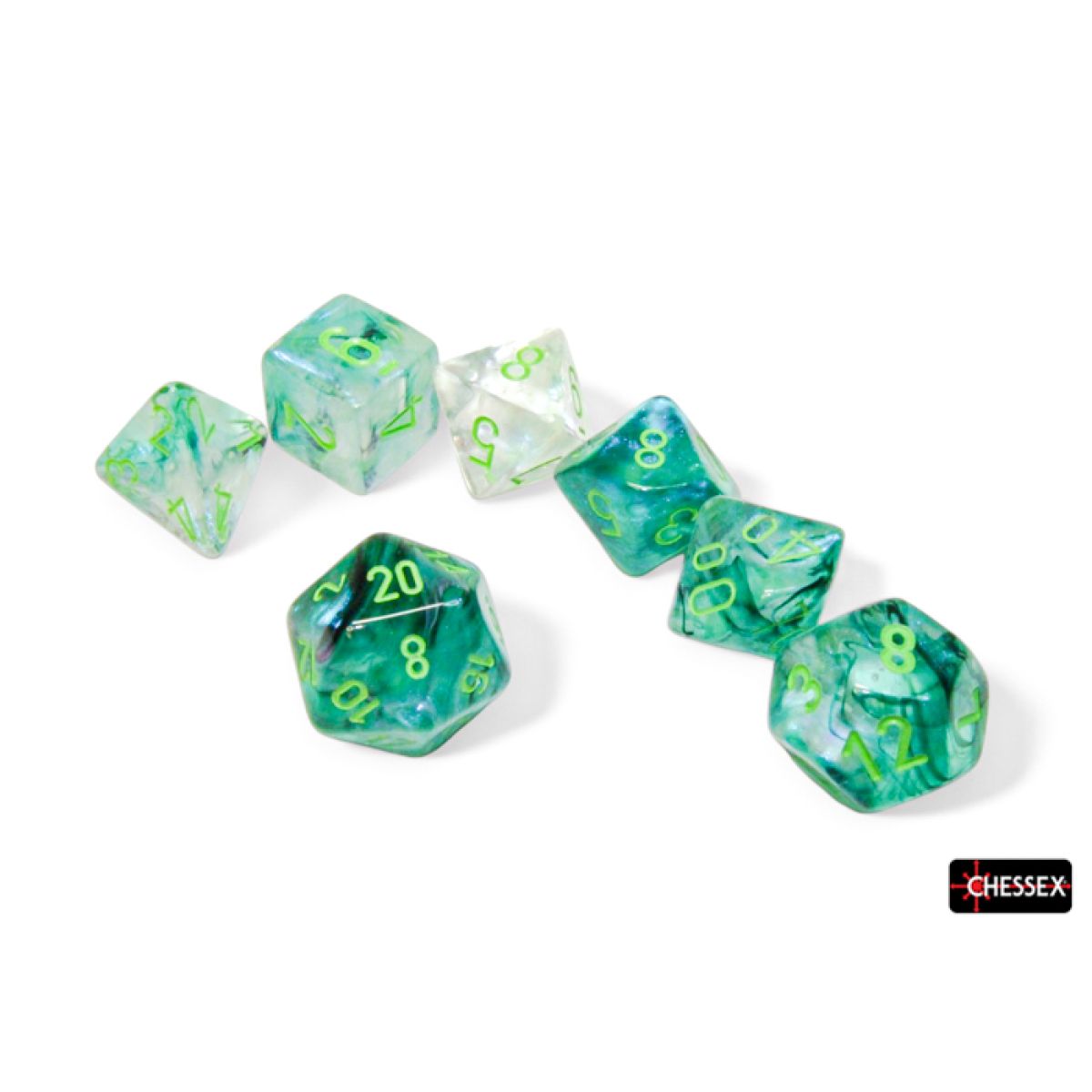 Chessex CHX27595 Borealis Kelp/Light Green Luminary Polyhedral 7 Dice Set (9250466758893)