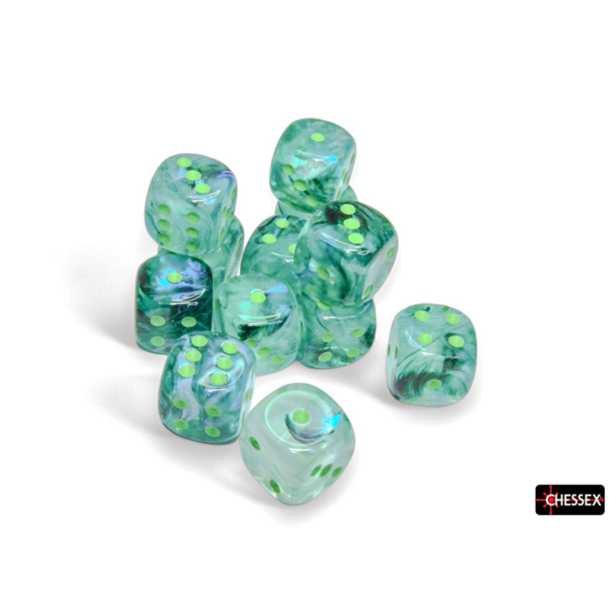 Chessex CHX27795 Borealis Kelp/Light Green Luminary D6 Set of 12 (16mm) (9250467479789)