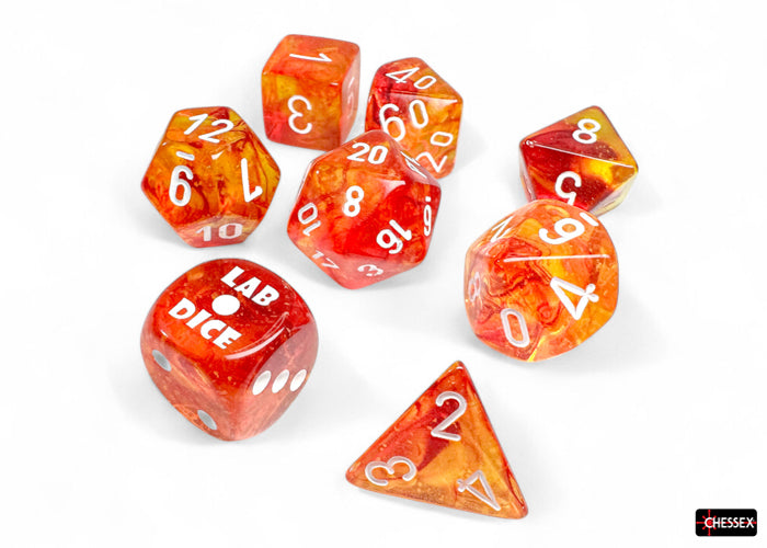 Chessex CHX30073 Nebula Molten/white Luminary Polyhedral 7-Dice Set (with bonus die)