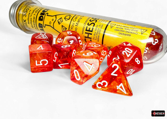 Chessex CHX30073 Nebula Molten/white Luminary Polyhedral 7-Dice Set (with bonus die)