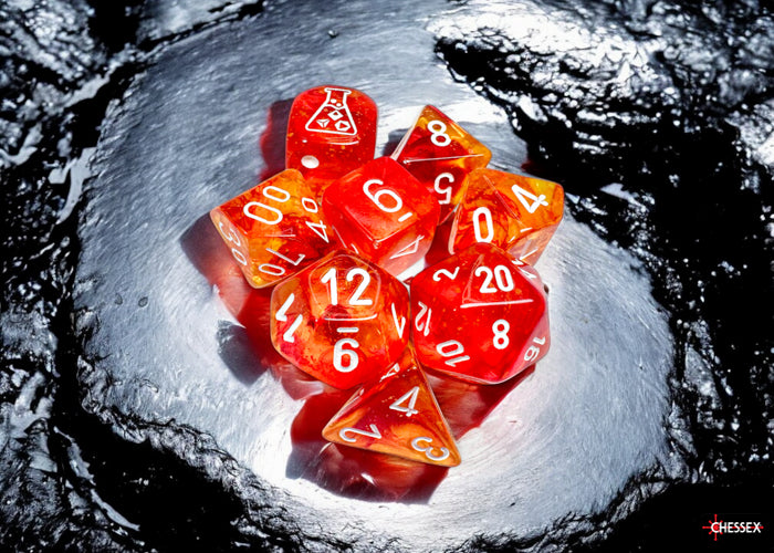 Chessex CHX30073 Nebula Molten/white Luminary Polyhedral 7-Dice Set (with bonus die)