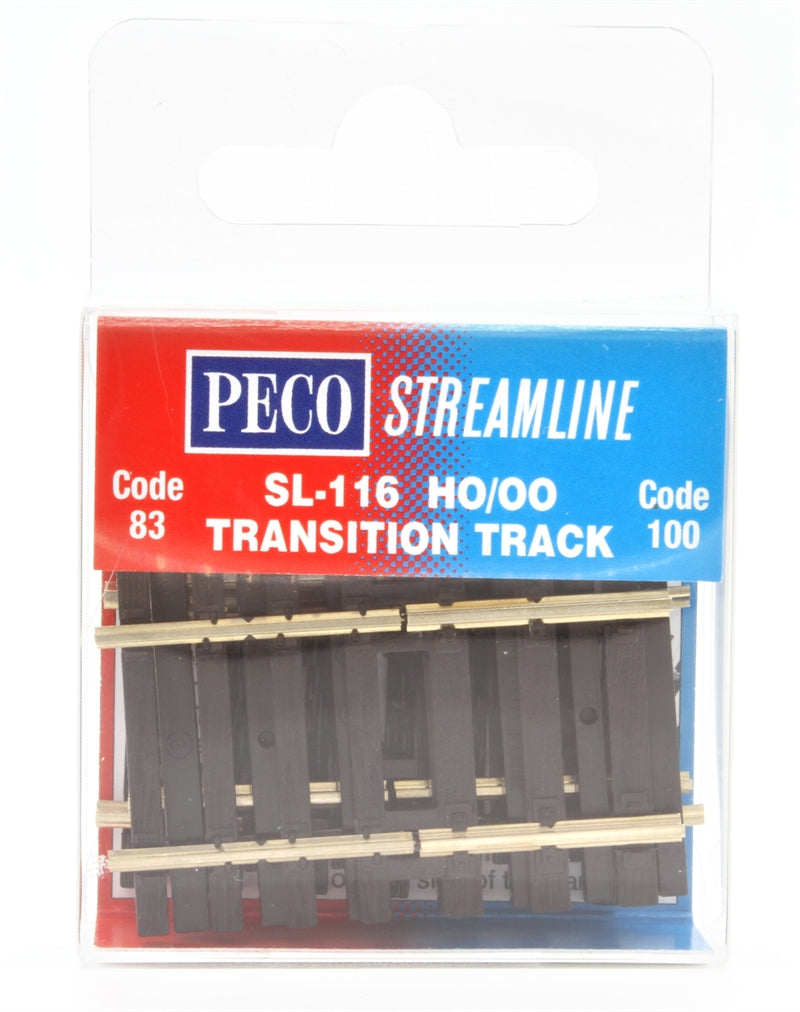 Peco SL-116 HO/OO Transition Track - Code 83 to Code 100 (4pc) (8718365917421)