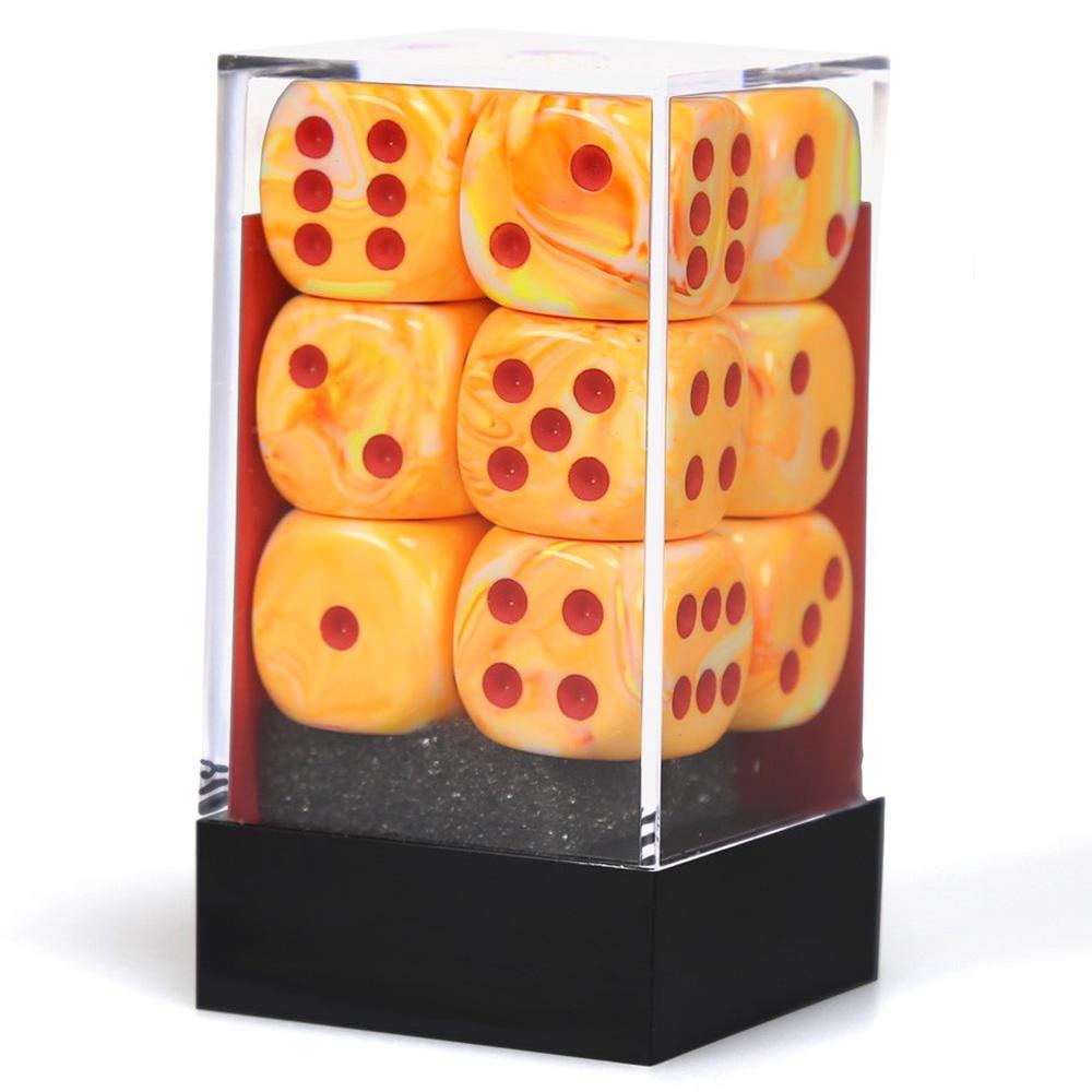 Chessex Festive 16mm d6 w/pips Sunburst w/red Dice Block (12