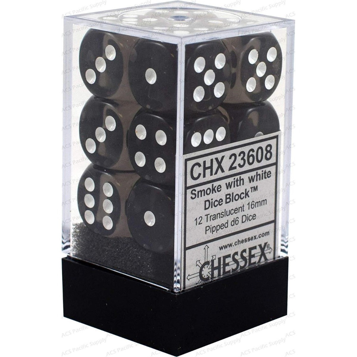 Chessex Translucent 16mm d6 Smoke/white Dice Block (12 dice)