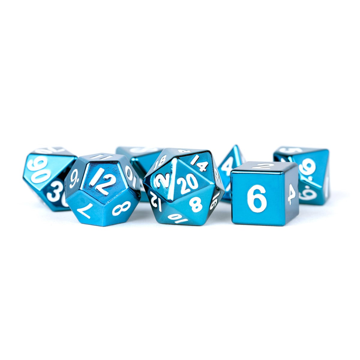 MDG Metal Dice: Blue with White Numbers 16mm Pol