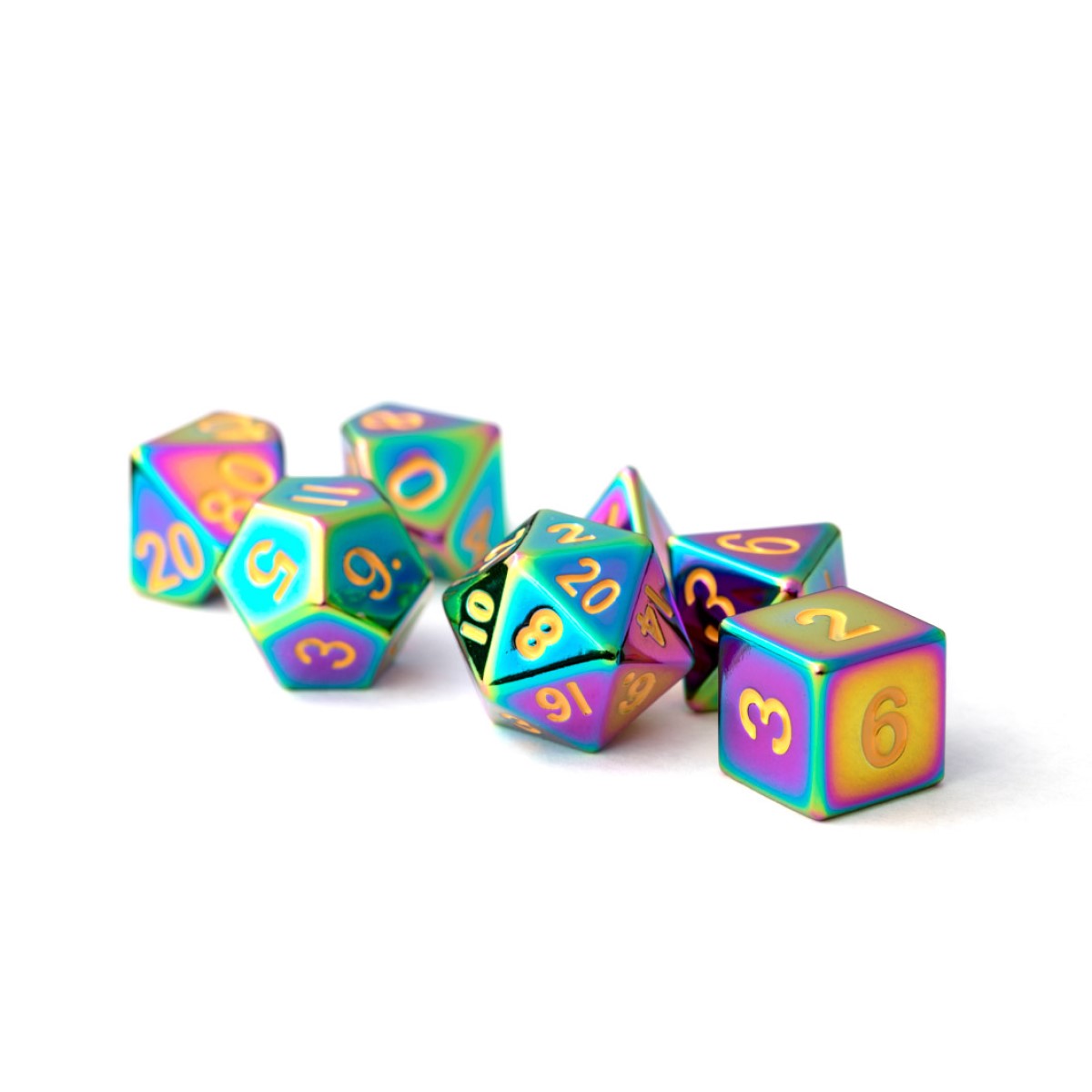 MDG Metal Dice: Torched Rainbow with Gold Number