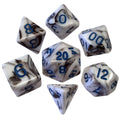 MDG Acrylic Dice: Marble with Blue Numbers
