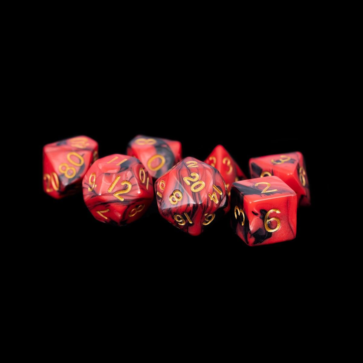 MDG Acrylic Dice: Red/Black w/ Gold Numbers Poly
