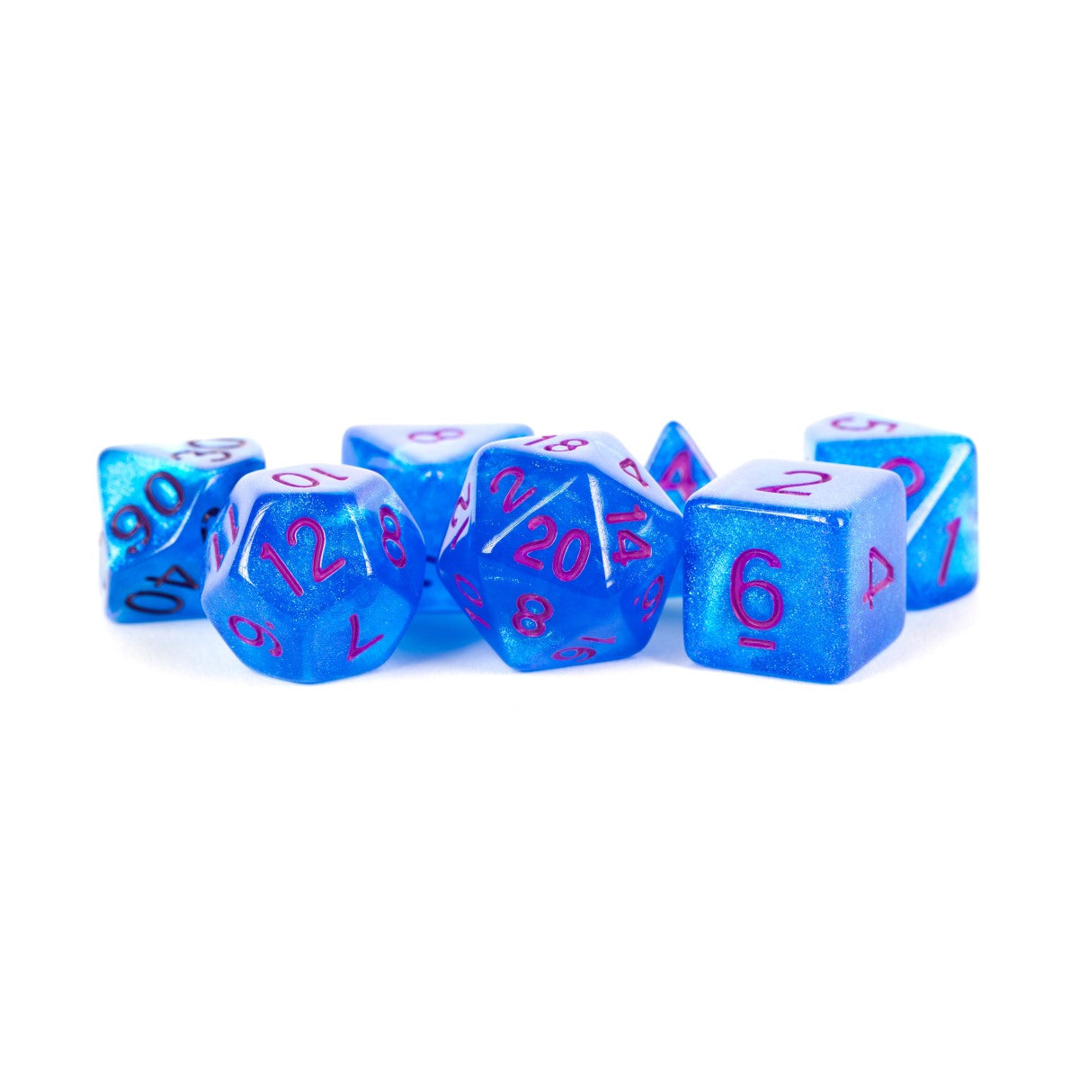 MDG Acrylic Dice: StardustBlue w/ Purple Numbe