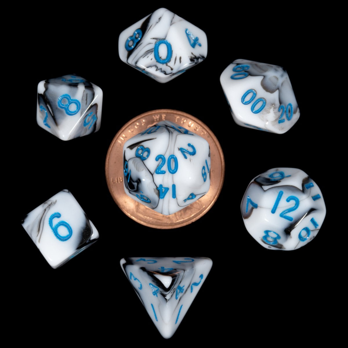 MDG Mini Polyhedral Dice Set: Marble with Blue N