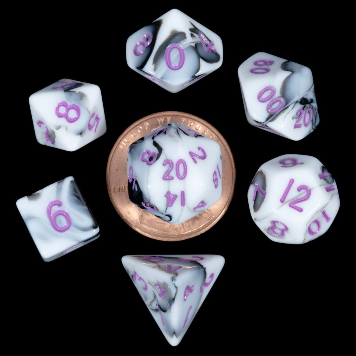 MDG Mini Polyhedral Dice Set: Marble with Purple