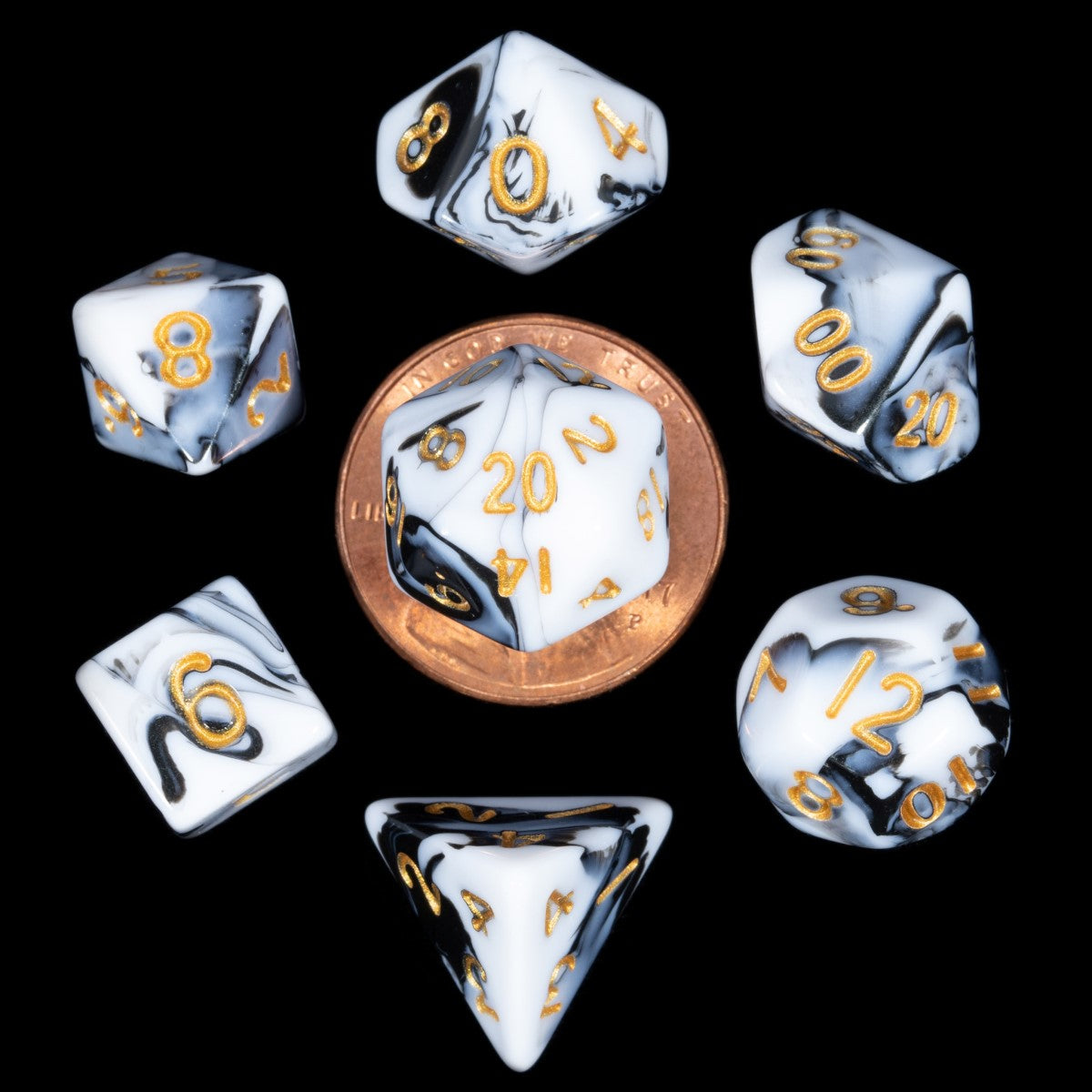 MDG Mini Polyhedral Dice Set: Marble with Gold N
