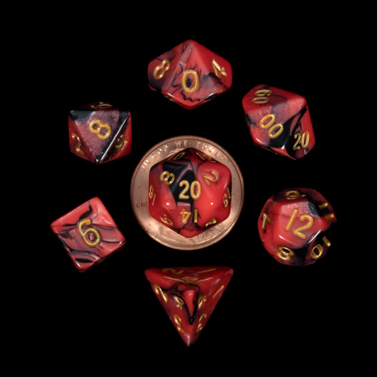 MDG Mini Polyhedral Dice Set: Red/Black w/ Gold