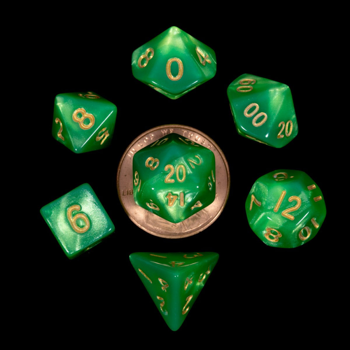 MDG Mini Polyhedral Dice Set: Green/Light green