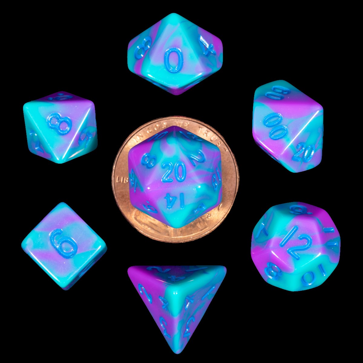 MDG Mini Polyhedral Dice Set: Purple/Teal w/ Blu