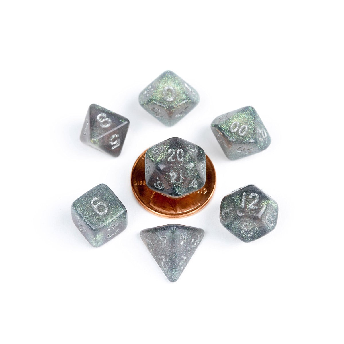 MDG Mini Polyhedral Dice Set: Stardust Grey with
