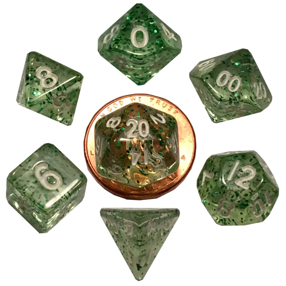 MDG Mini Polyhedral Dice Set: Ethereal Green