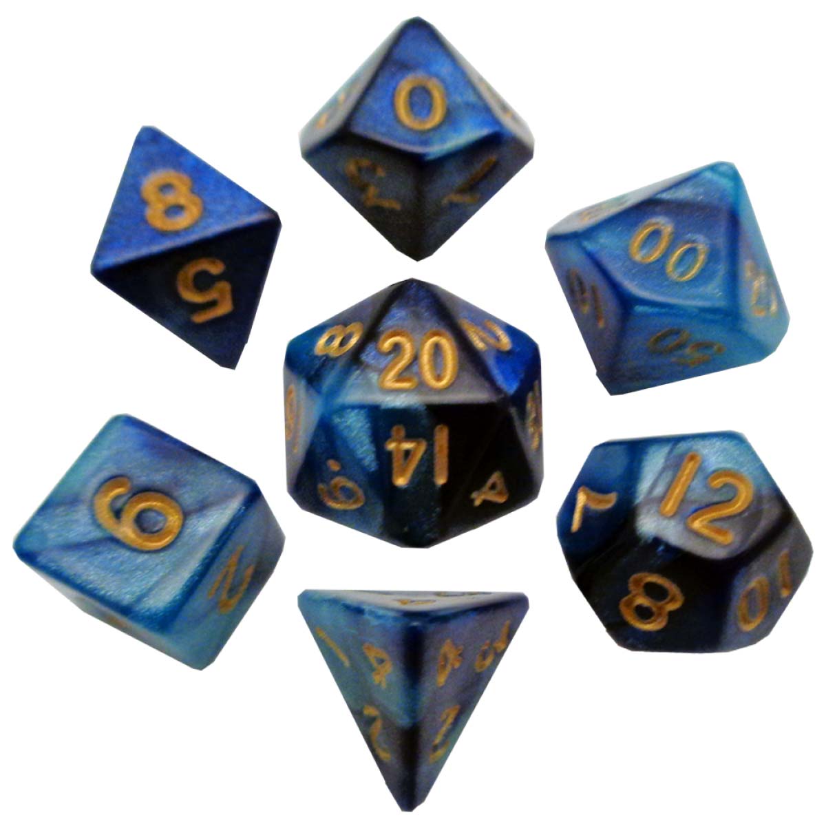 MDG Mini Polyhedral Dice Set: Blue/Light Blue w/