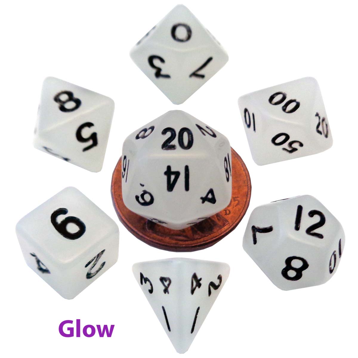 MDG Mini Polyhedral Dice Set: Glow Clear with Bl