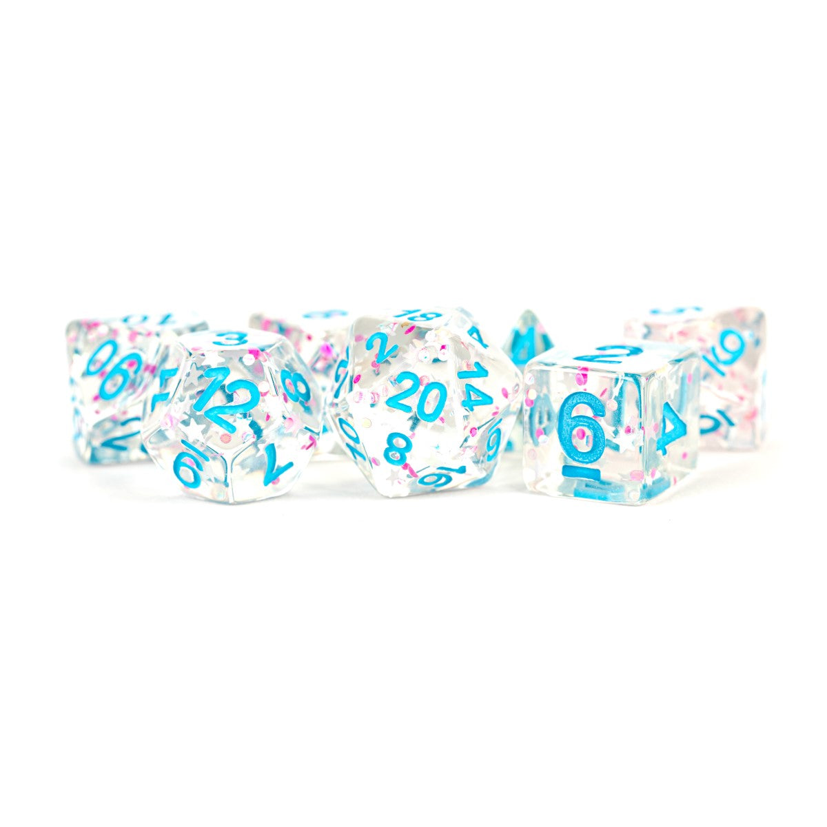 MDG Resin Polyhedral Dice Set: Clear Confetti