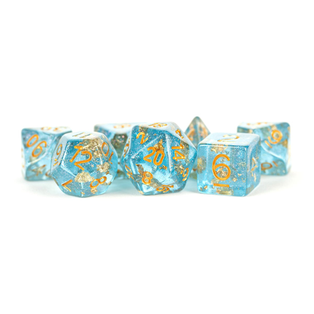 MDG Resin Polyhedral Dice Set: Blue w/ Gold Foil