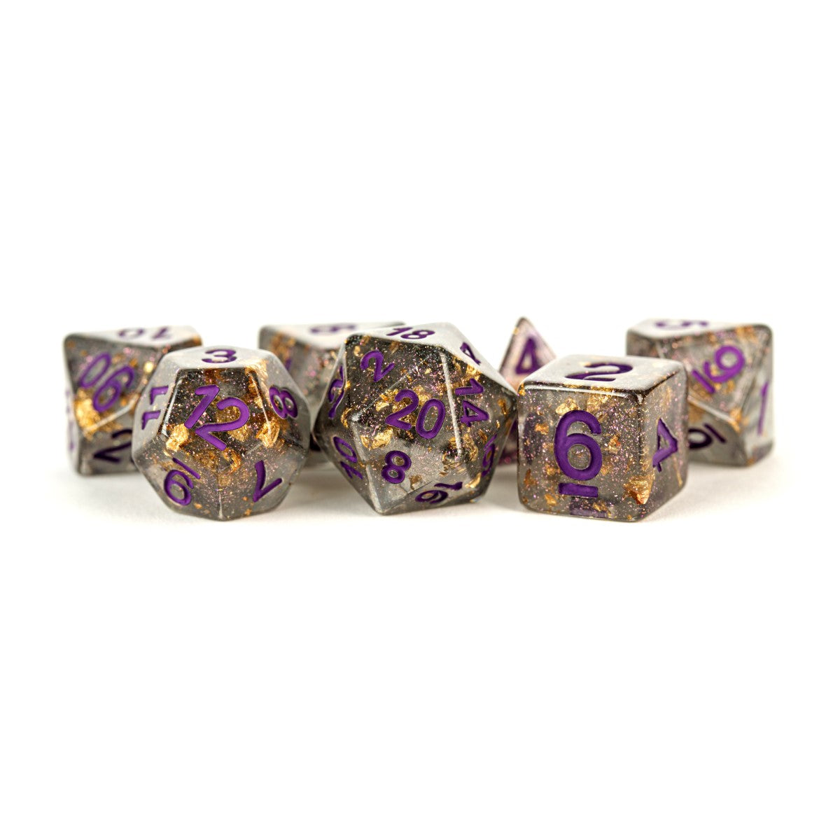 MDG Resin Polyhedral Dice Set: Gray w/ Gold Foil