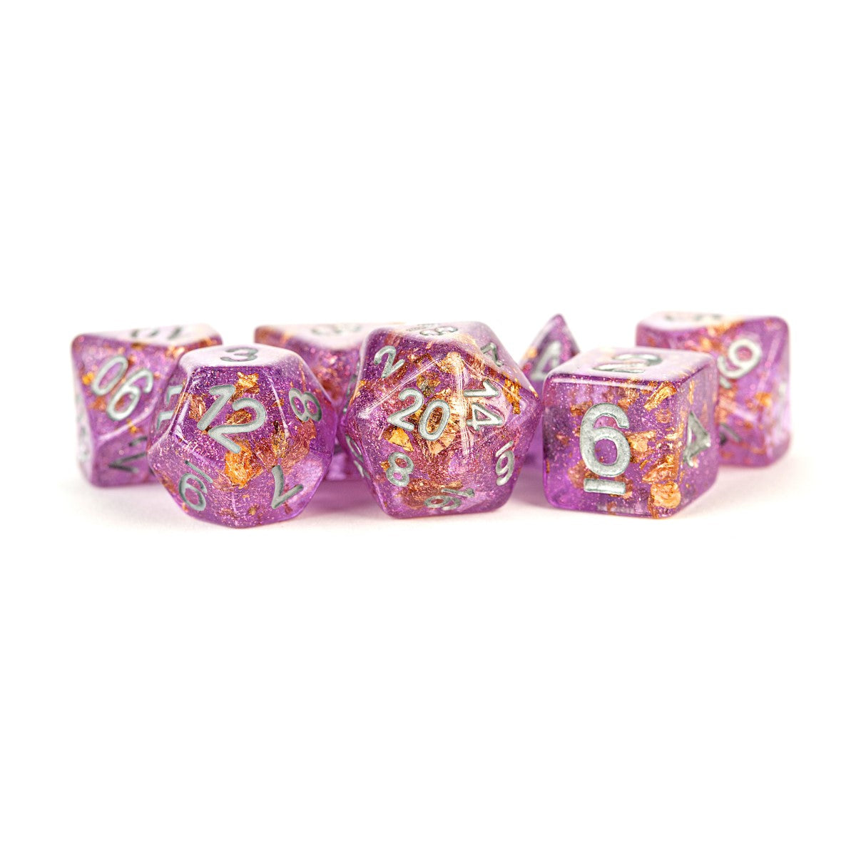 MDG Resin Polyhedral Dice Set: Purple w/ Gold Fo