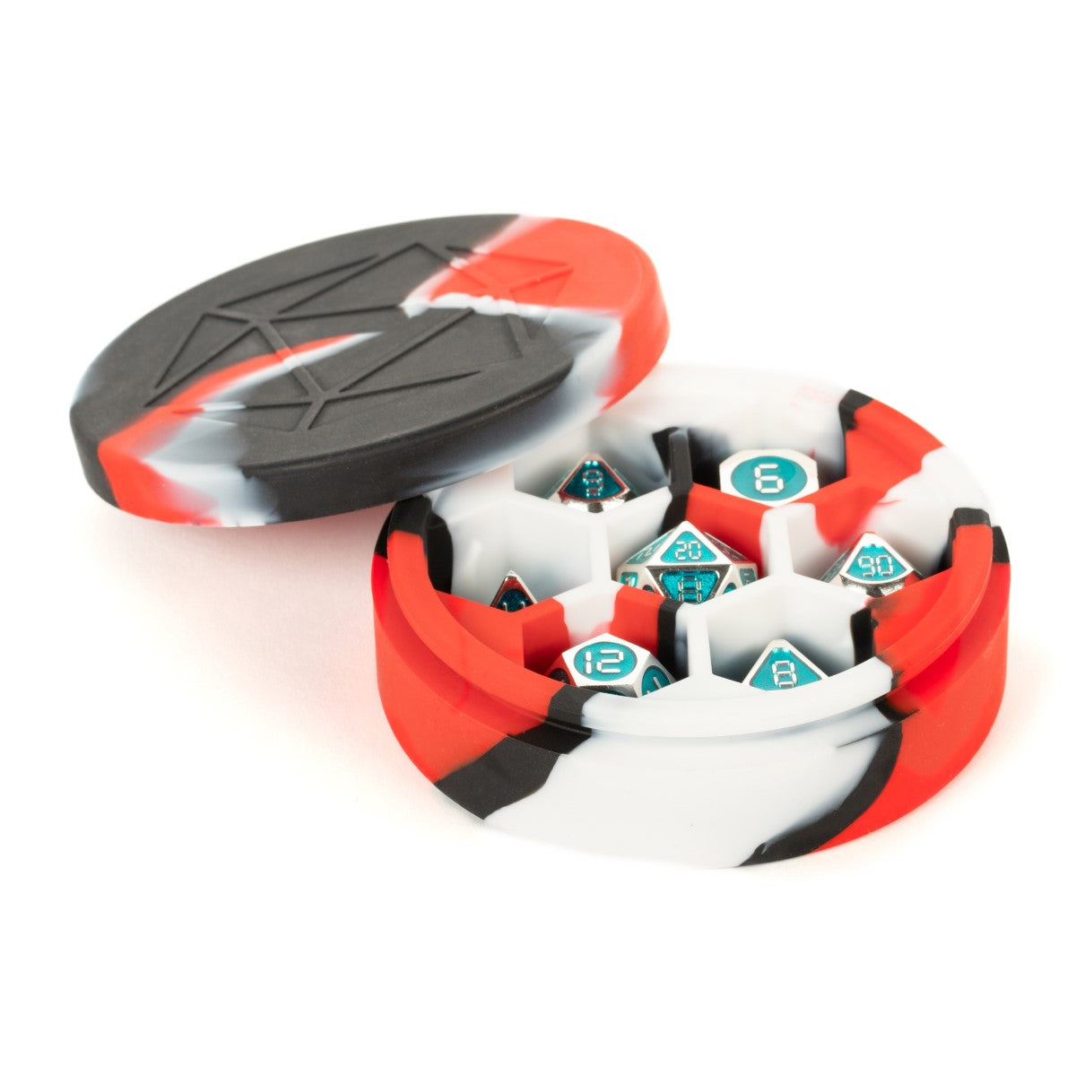 MDG Silicone Round Dice Case: Red/Black/White