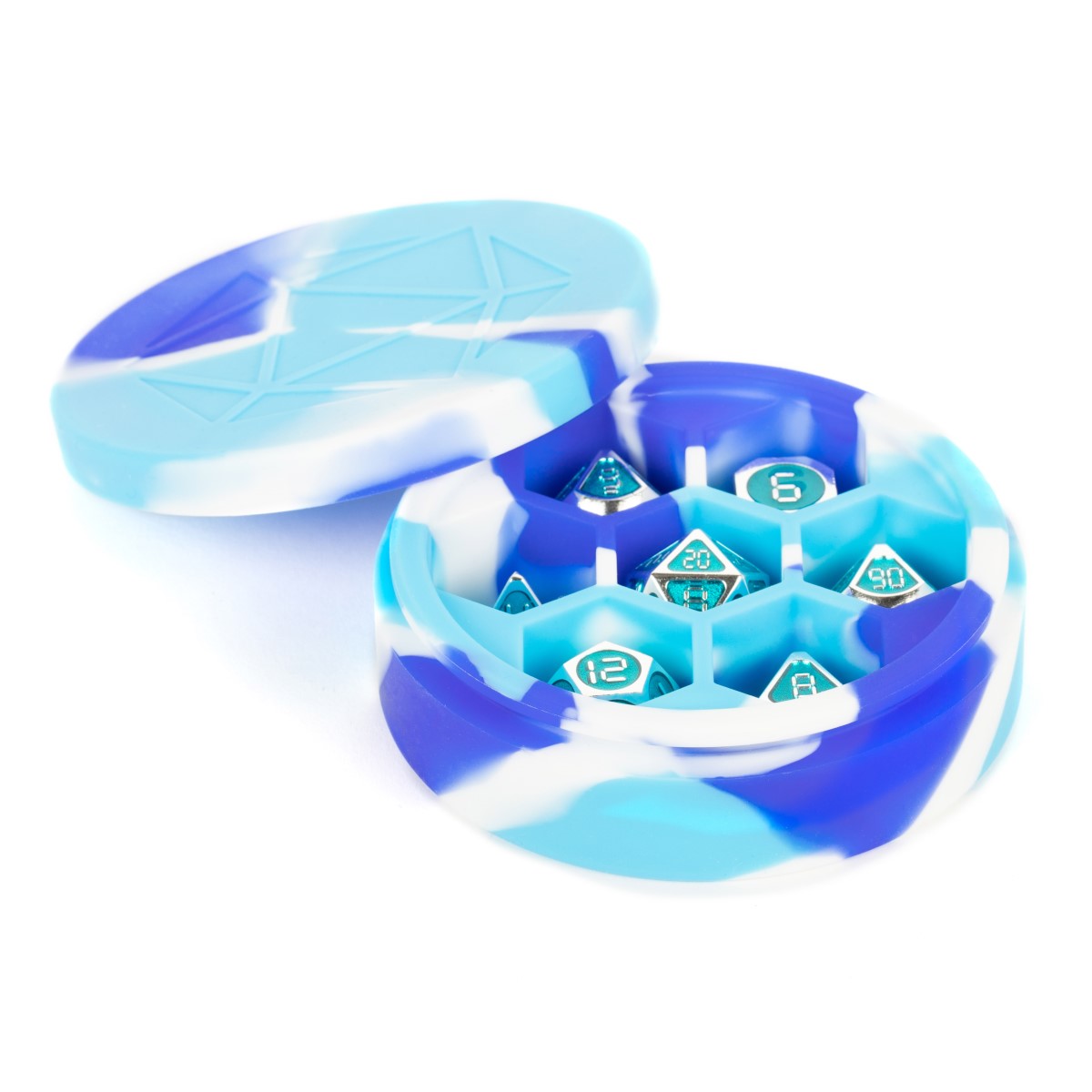 MDG Silicone Round Dice Case: Blue/white/light b