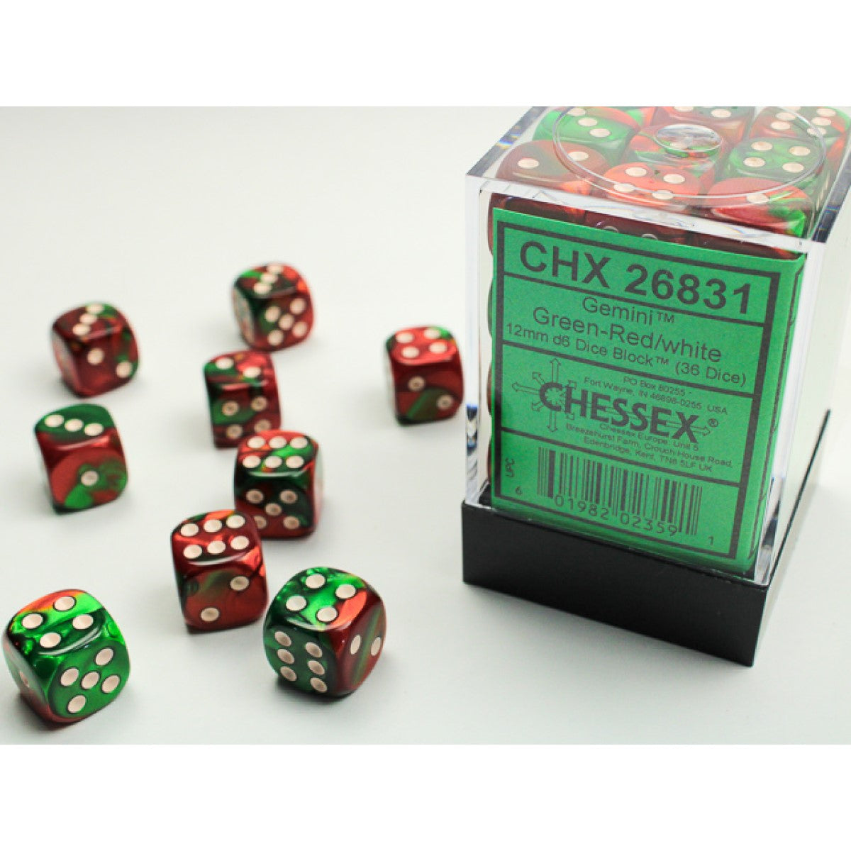 Chessex Gemini 12mm d6 (36 Dice) Green-Red/white