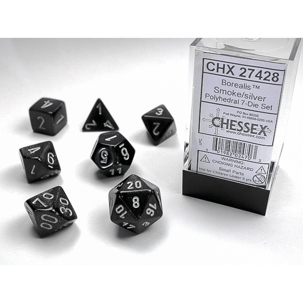 Chessex Borealis Smoke w/silver Signature Polyhe