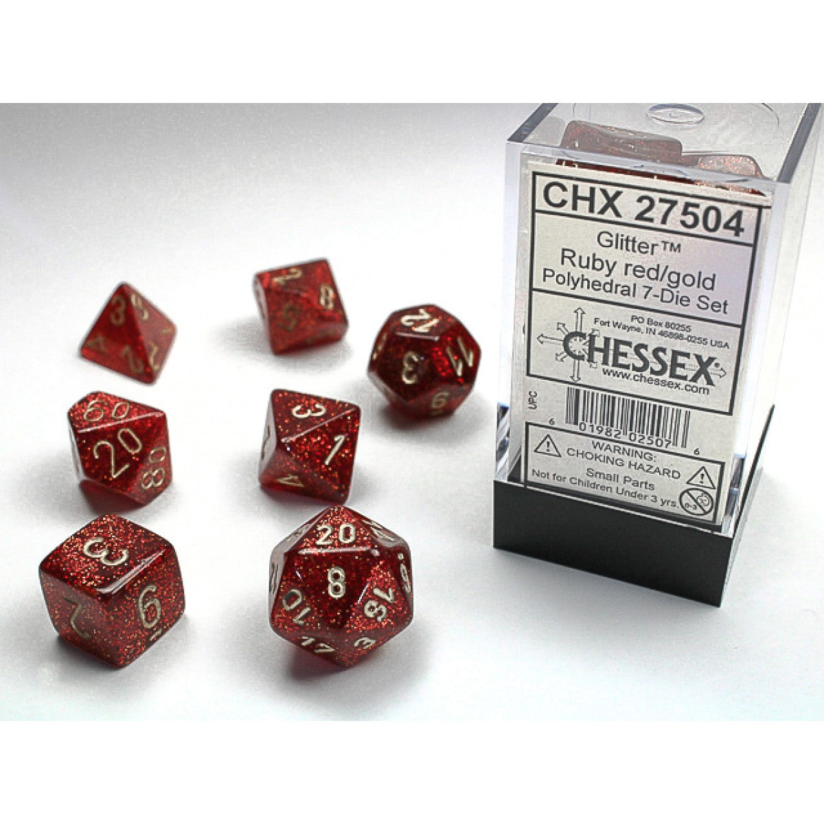 Chessex Glitter Ruby w/gold Signature Polyhedral