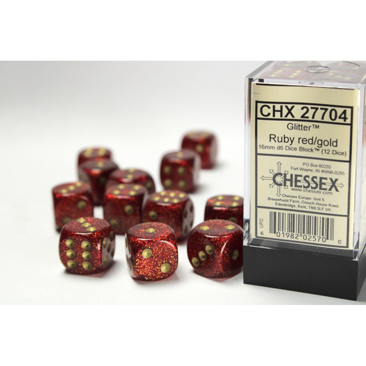 Chessex Signature 16mm d6 (12 Dice) Glitter Ruby