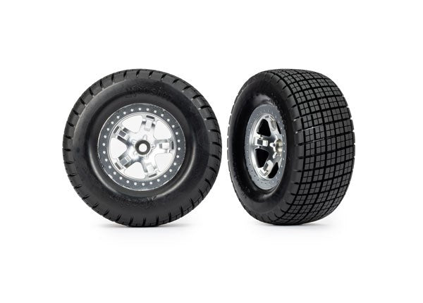 Traxxas 10476 Tires & Wheels SCT Satin Chrm 2.0/Hoosr Front (8806074679533)