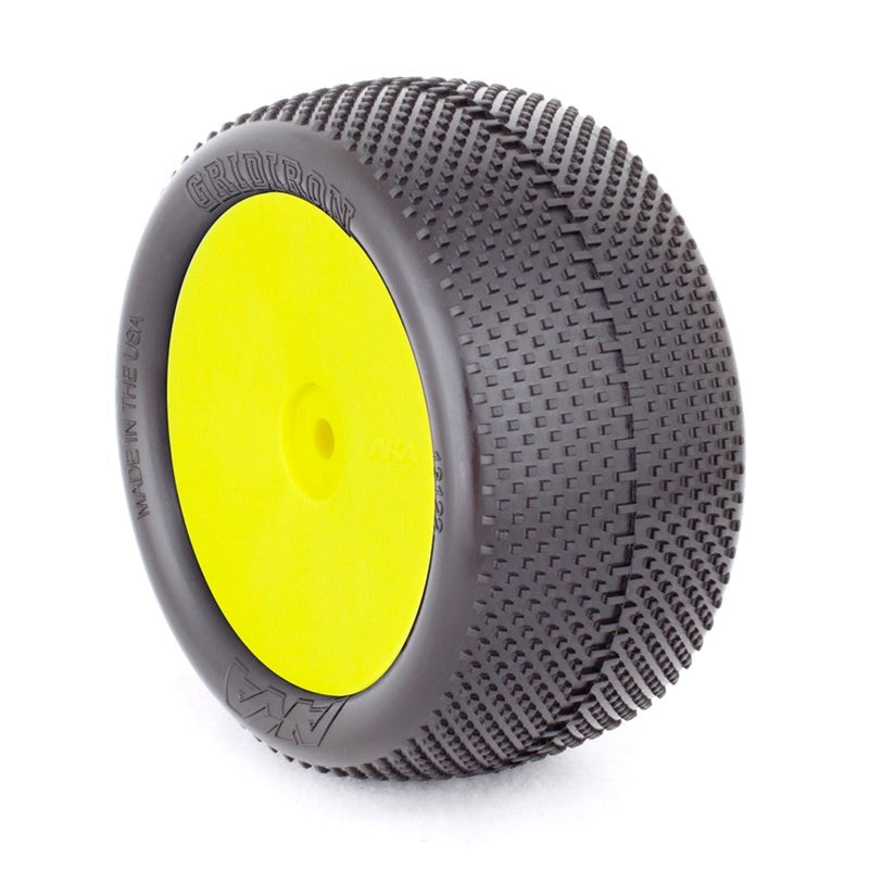 AKA AKA13122VRY 1/10 Buggy Evo Gridiron Rear (Super Soft) Evo Wheel Pre-Mounted Yellow - Hobby City NZ