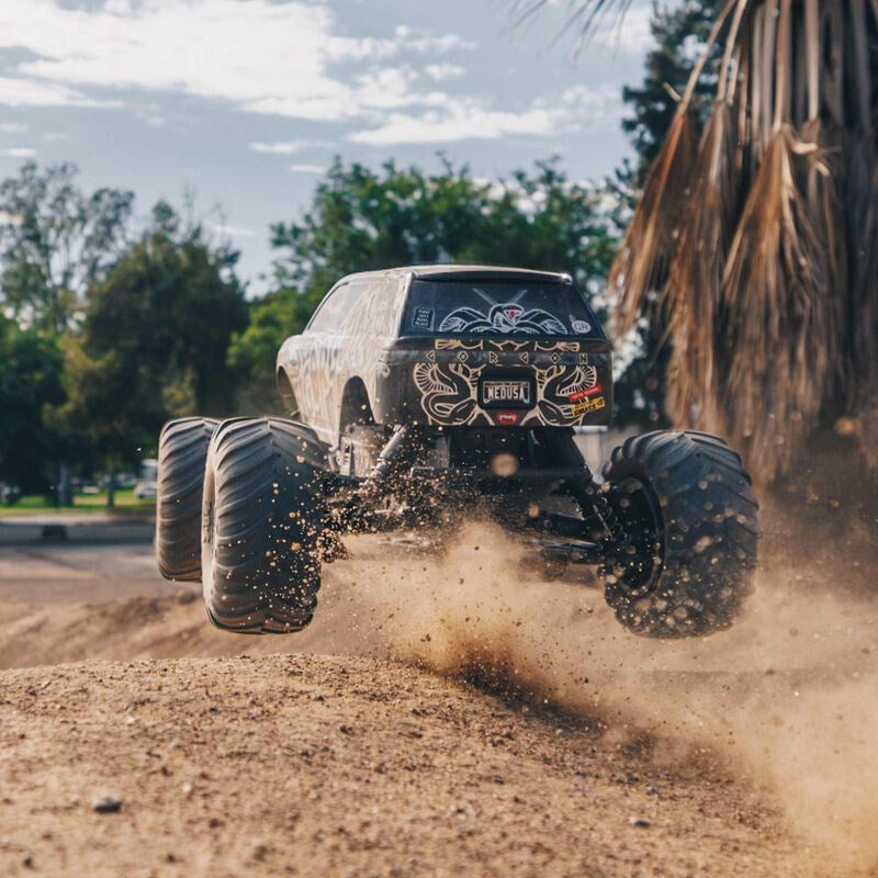 ARRMA ARA3230SKT1 1/10 Gorgon 4X2 Mega 550 Brushed Monster Truck Assembly Kit with Battery & Charger Black - Hobby City NZ