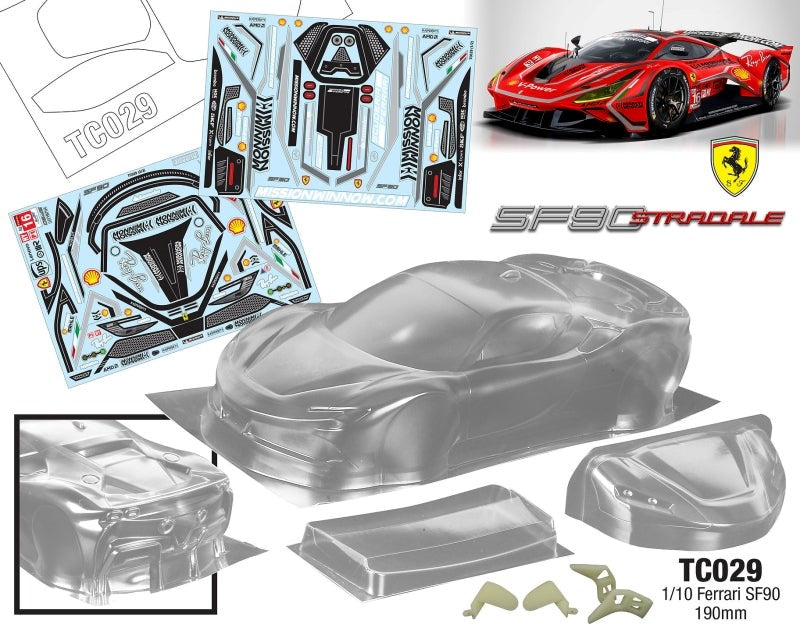 Team C Ferrari SF90 190mm Wide RC Car Body 1/10 Scale