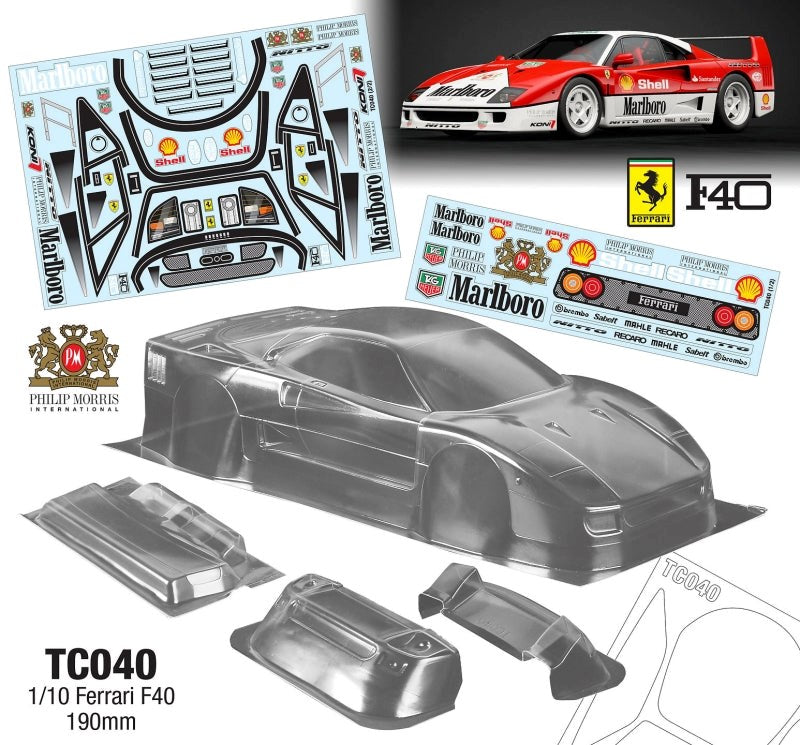 Team C TC040-MO 1/10 Ferrari F40 190mm Marlboro Decal Sheet - Hobby City NZ