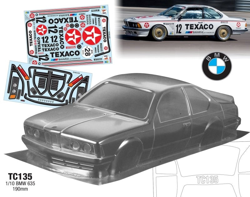 Team C TC135-T 1/10 BMW 635 190mm Clear Body with Texaco Decal Sheet - Hobby City NZ