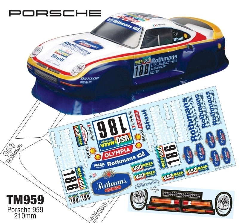 Team C Mini Porsche 959 WB210mm RC Car Body 1/10 Scale