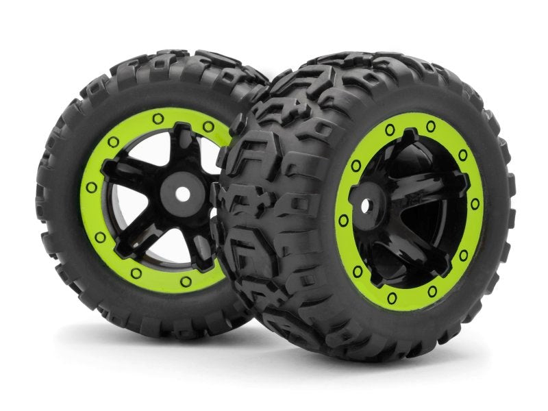Blackzon Slayer MT Black/Green Assembled RC Wheel & Tyre Set