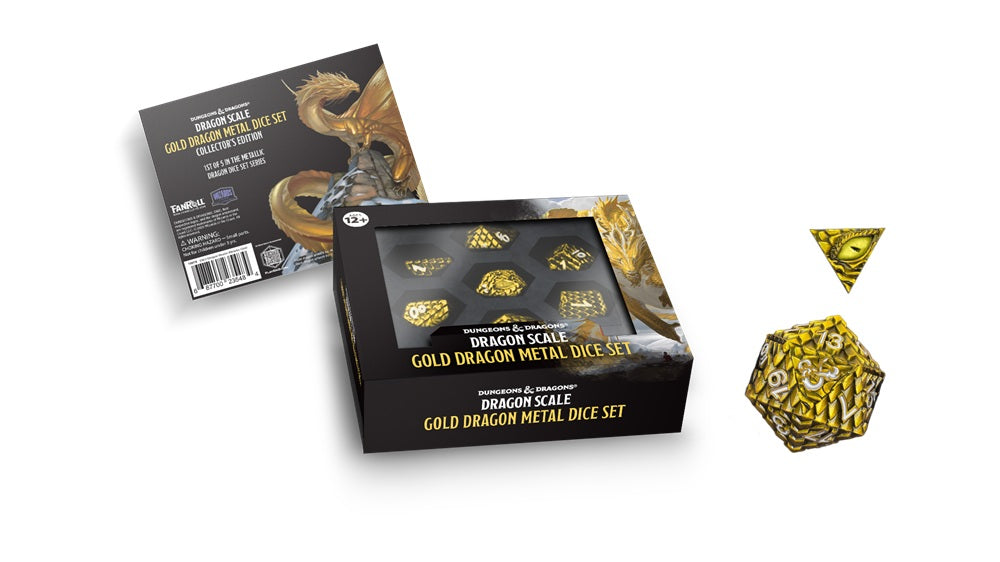 MDG FanRoll MDG10978 D&D Dragon Scale Metal Dice Set Gold