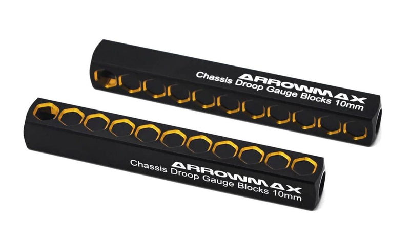 Arrowmax AM-171054 Chassis Droop Gauge Support Blocks 10mm For 1/10 Black Golden (2)