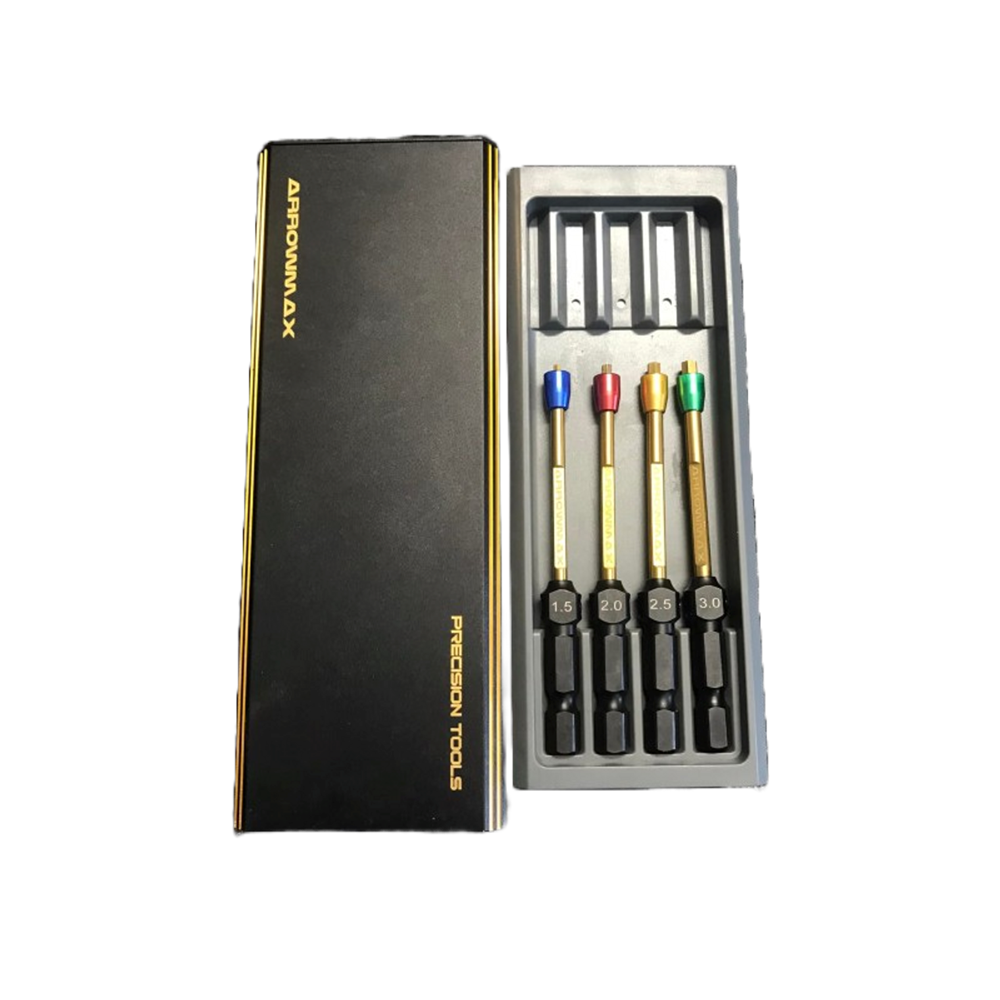 Arrowmax 0AM-502901 Power Tool Tip Set 4 Pieces Metric 1.5 2 2.5 3mm With Alu Case  Black Golden (8347072168173)