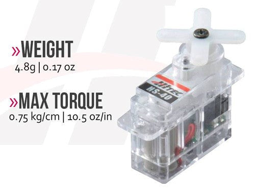 Hitec HS-40 Ecomomy Nano Servo 0.6kg/cm- 4.8V 0.09 sec 20x8.6x17mm 4.8g (8347088978157)